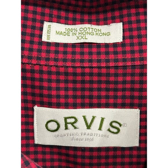Orvis Gingham Check Long Sleeve Button Front Shirt Red Black Sz XXL Officewear - Picture 5 of 9